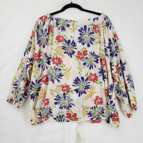 Ralph Lauren Denim & Supply Blouse Womens Large Boho Floral Tassel Peasant Top - Picture 5 of 10